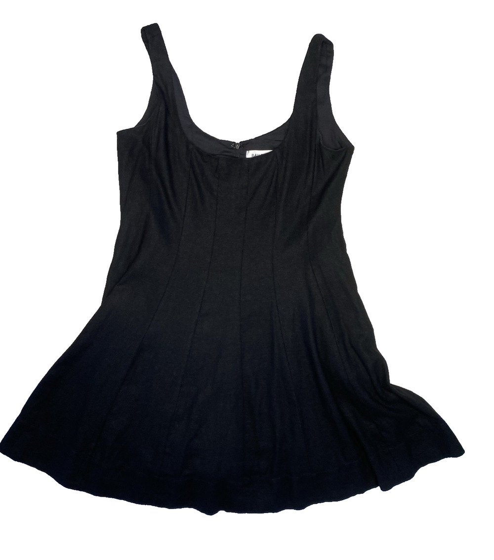 Bailey 44 Linen Blend Dress Womens Sz 10 Black Lined Fit & Flare Sleeveless Mini